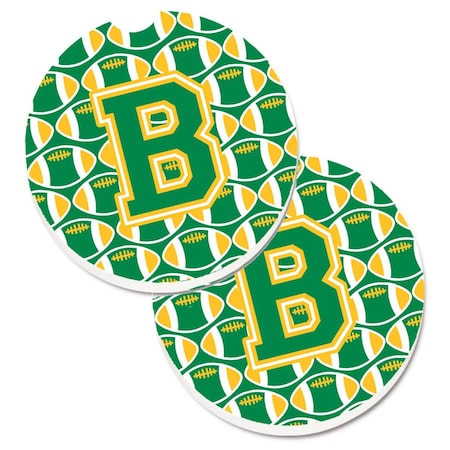 Carolines Treasures Letter B Football Green and Gold Set of 2 Cup Holder Car Coaster CJ1069-BCARC